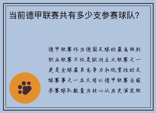 当前德甲联赛共有多少支参赛球队？