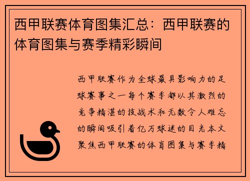 西甲联赛体育图集汇总：西甲联赛的体育图集与赛季精彩瞬间