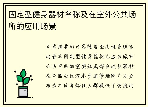 固定型健身器材名称及在室外公共场所的应用场景