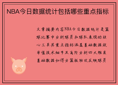 NBA今日数据统计包括哪些重点指标